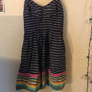 A Mossimo navy blue striped dress with pockets.